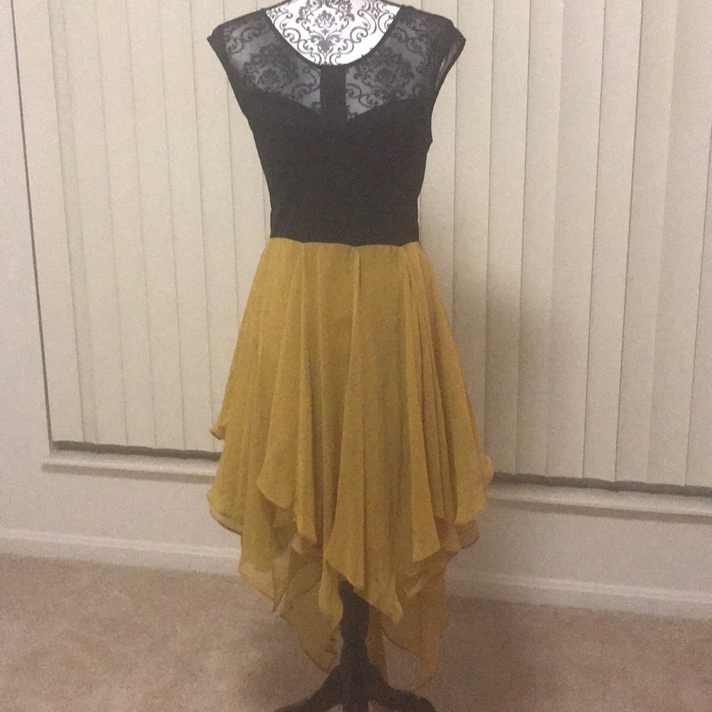 Black and Yellow High Low dress with mesh top
